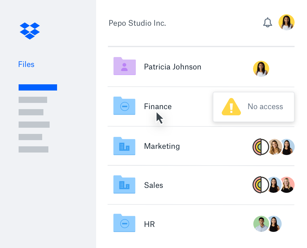 A user setting access levels for specific folders