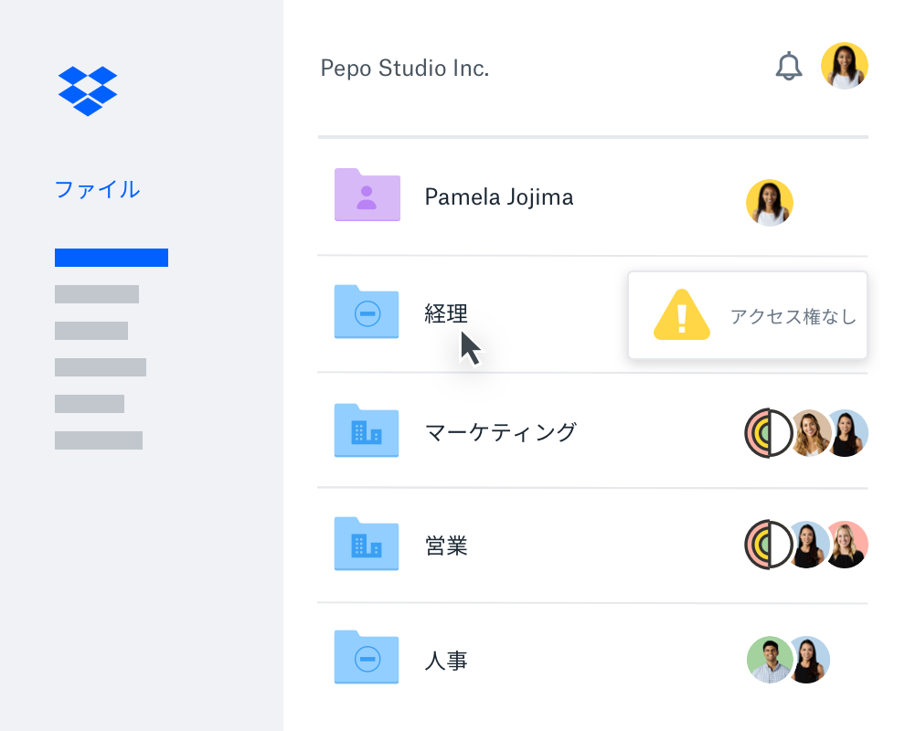 特定のフォルダのアクセス権限を設定しているユーザー