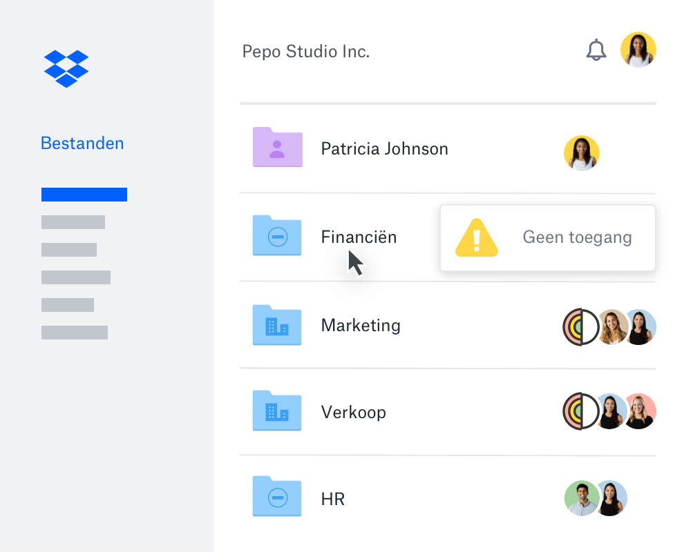 Een gebruiker die toegangsniveaus instelt voor specifieke mappen