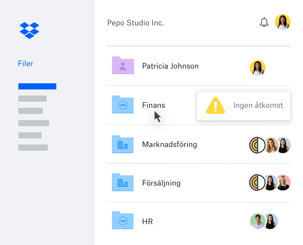 En användare som ställer in åtkomstnivåer för specifika mappar