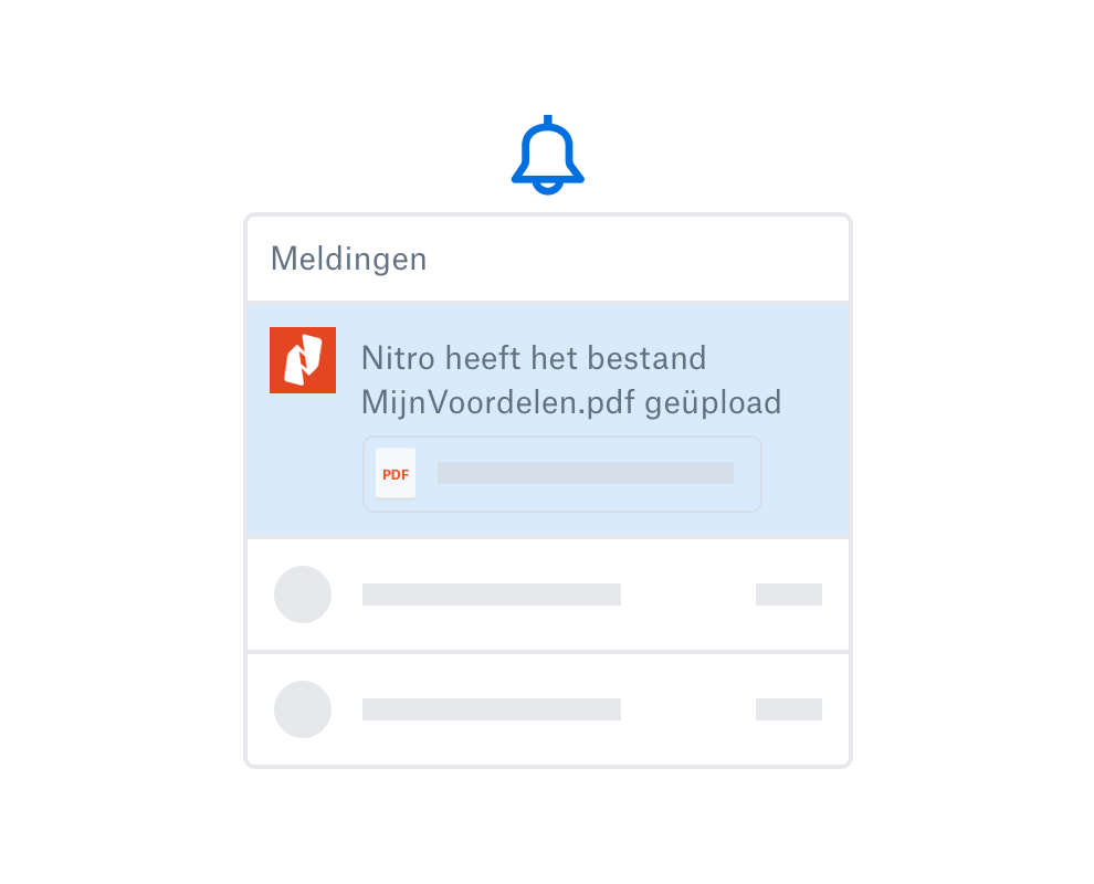 Pictogram van een klok met een meldingsvak met daarin een bijgevoegd .pdf- bestand en het bericht: 'Nitro heeft het bestand MijnToeslagen.pdf geüpload'