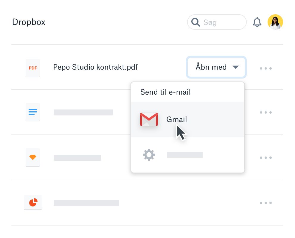 En bruger, der deler en Dropbox-fil med Gmail