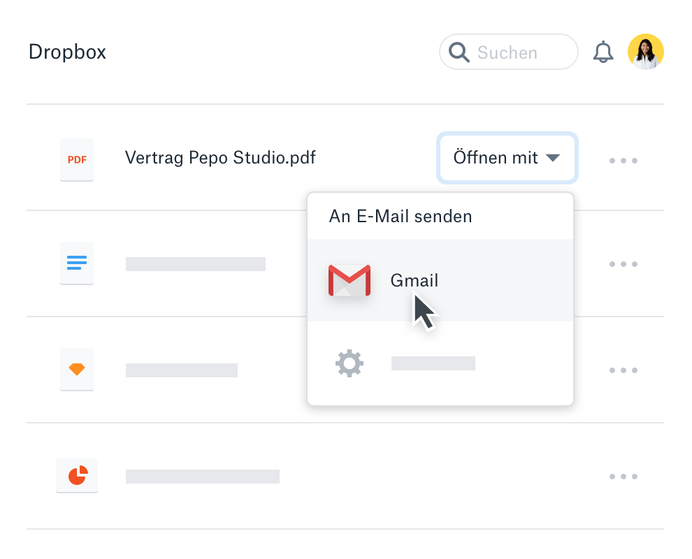 Nutzer gibt eine Dropbox-Datei mit Gmail frei