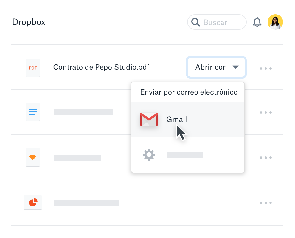 Un usuario comparte un archivo de Dropbox con Gmail