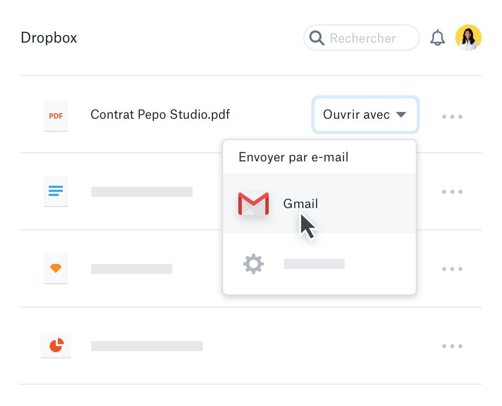 Utilisateur partageant un fichier Dropbox avec Gmail