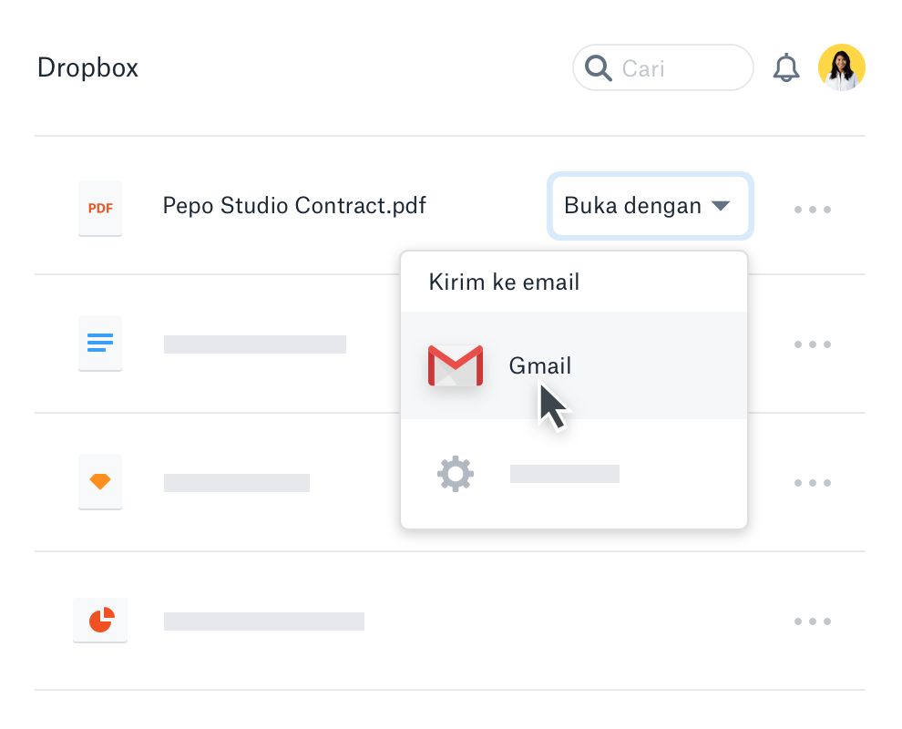 Seorang pengguna berbagi file Dropbox dengan Gmail