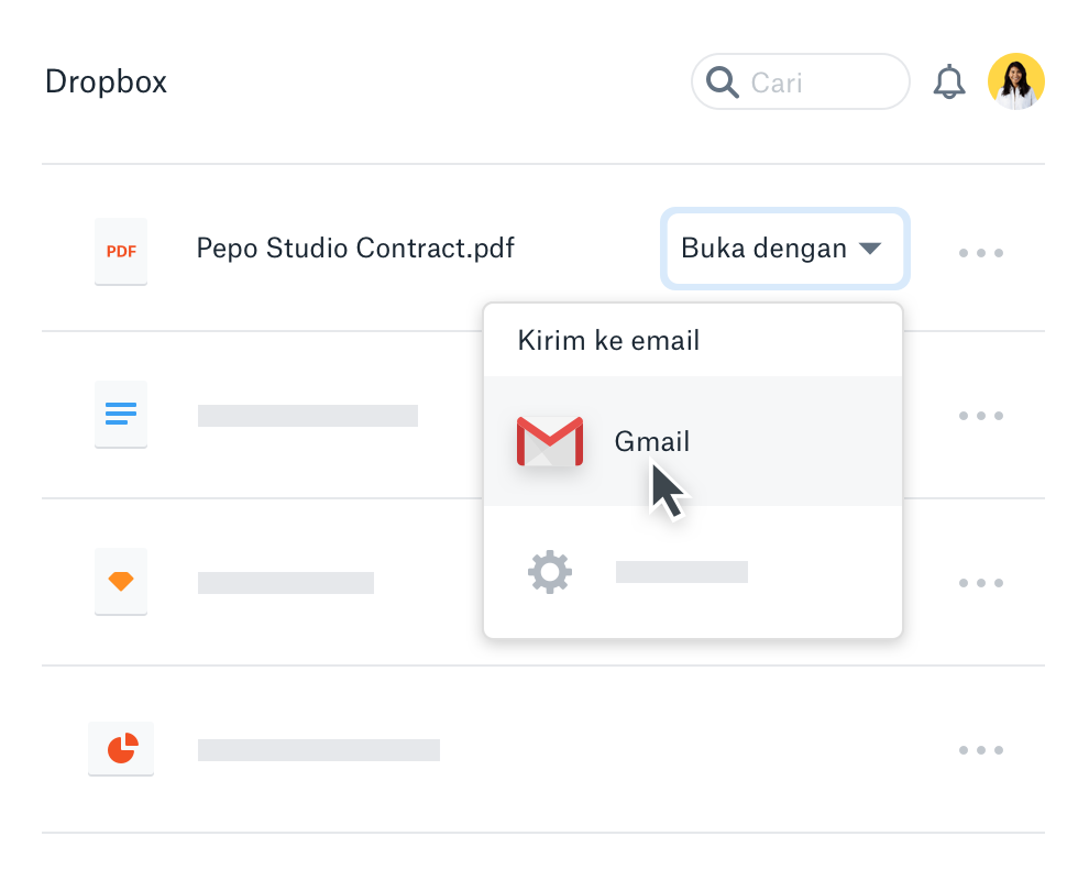 Seorang pengguna berbagi file Dropbox dengan Gmail