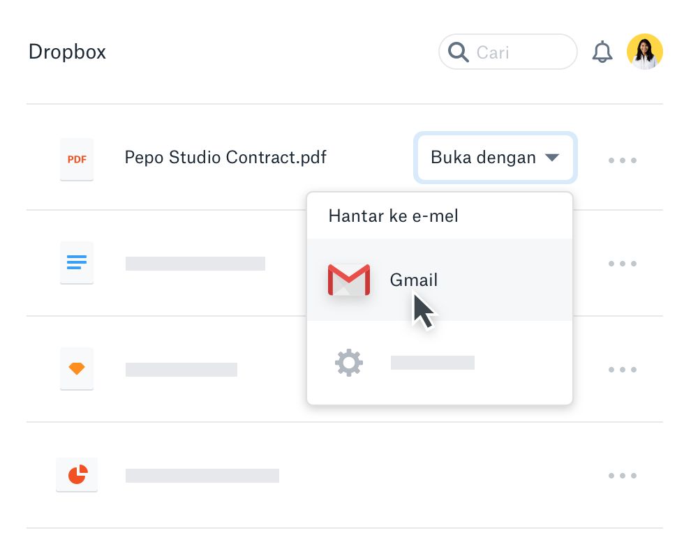 Seorang pengguna berkongsi fail Dropbox dengan Gmail