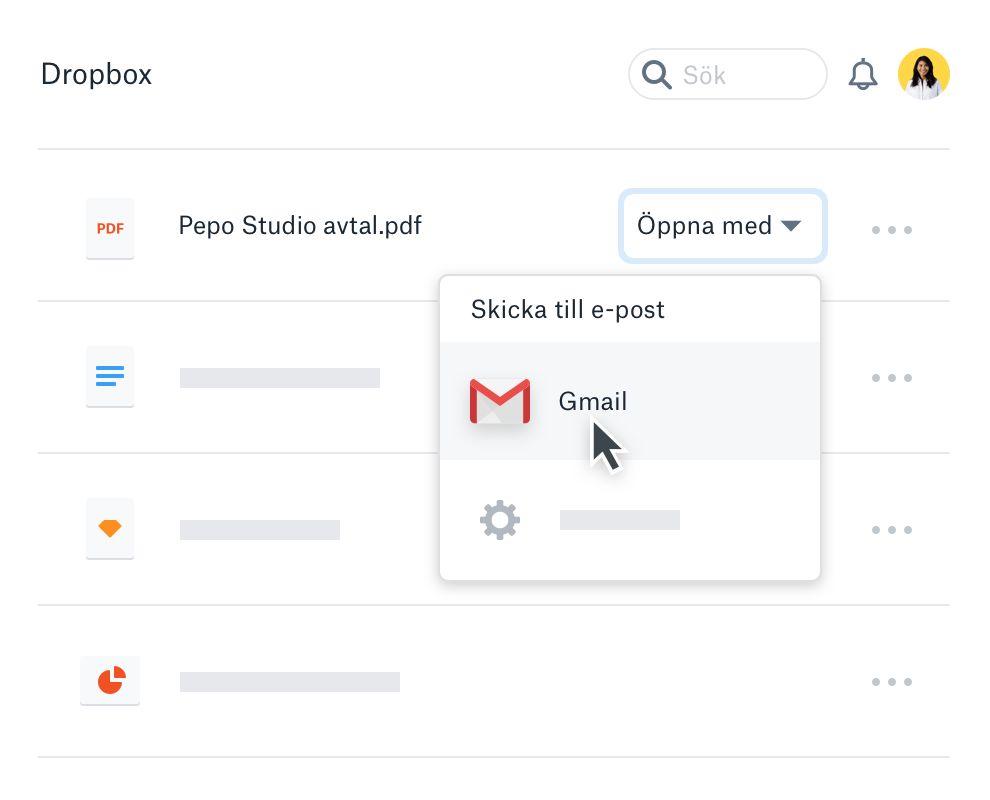 En användare som delar en Dropbox-fil med Gmail