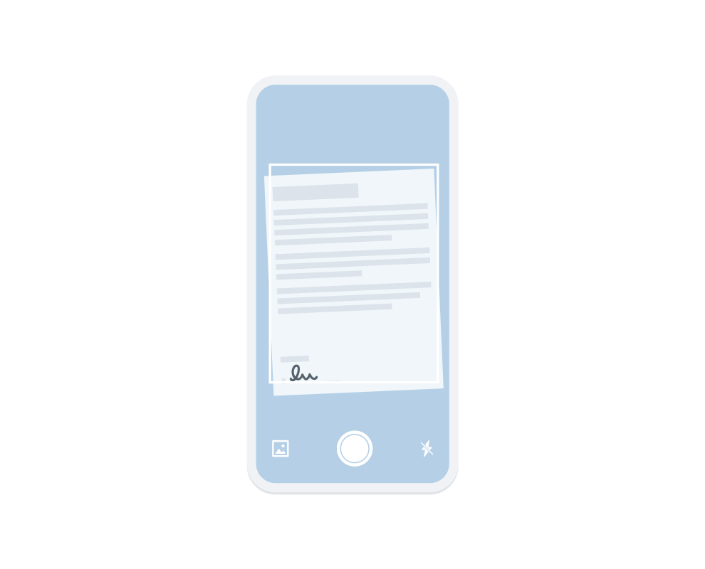Un iPhone esegue la scansione digitale di un documento firmato.
