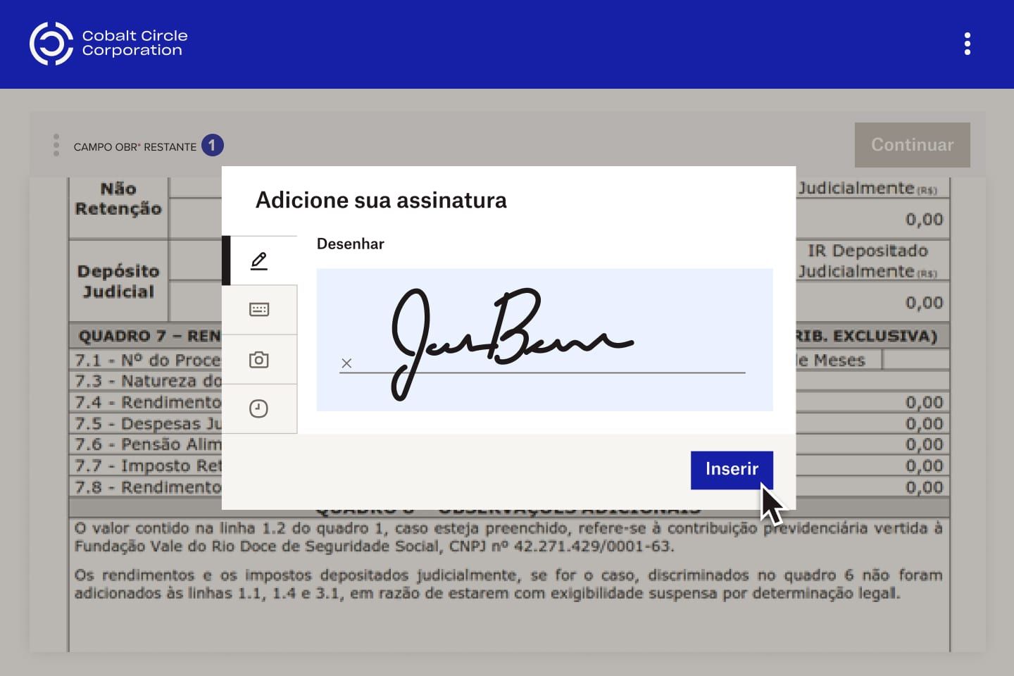 Alguém insere sua assinatura eletrônica em um documento