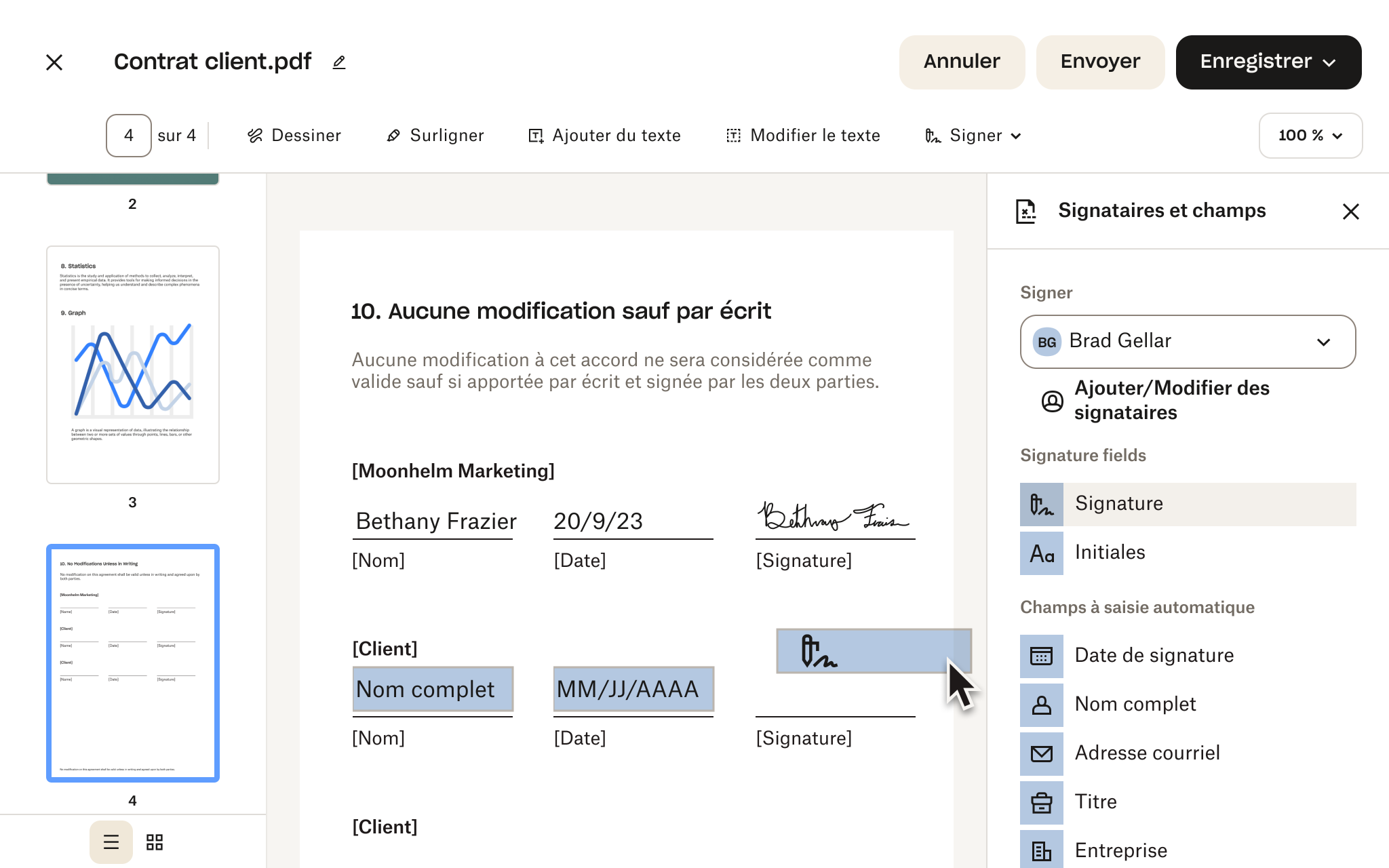 Aperçu d’un fichier qui a été modifié pour y ajouter des sections pour la signature