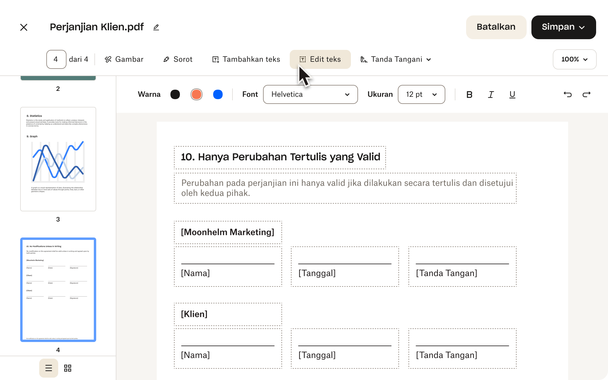 Memilih pengeditan pada sebuah file yang sedang dilihat.