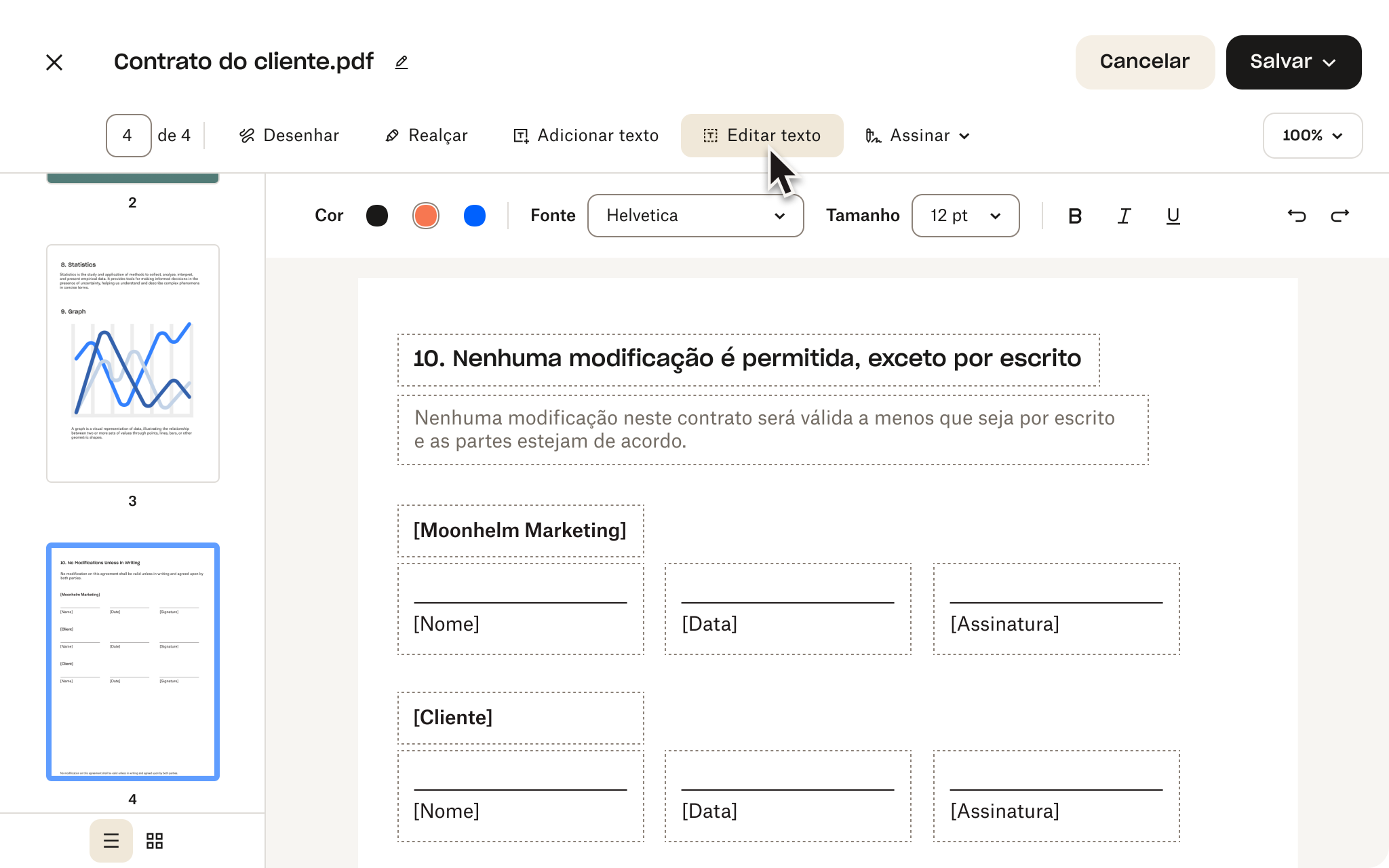 Seleção de edição em um arquivo que está sendo visualizado.