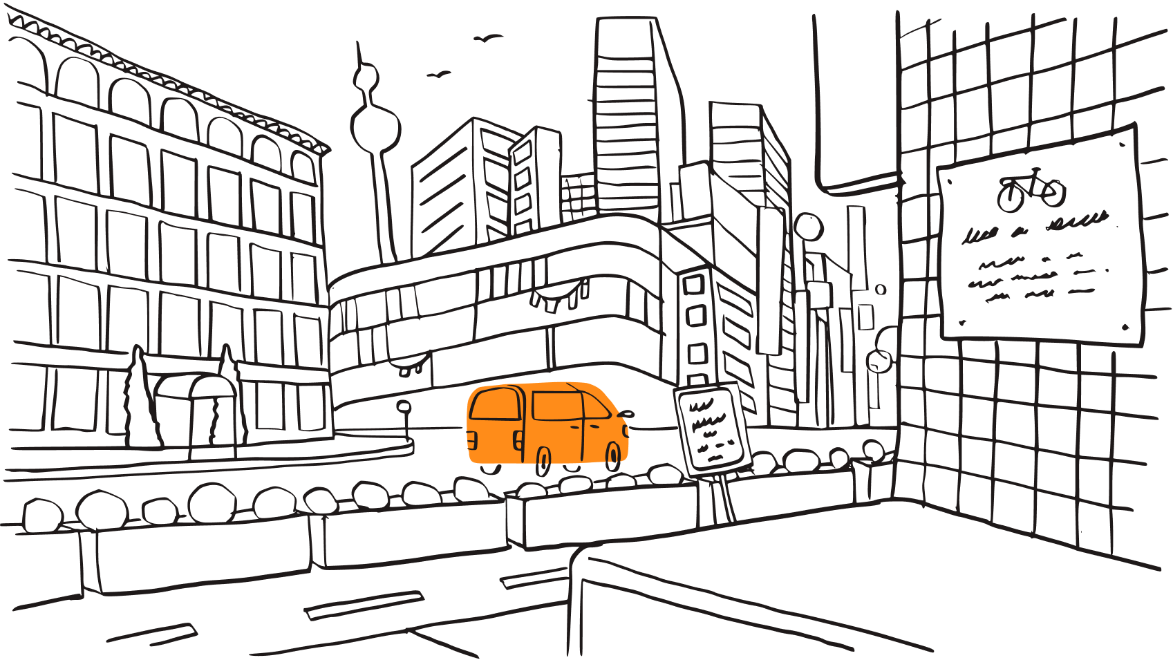 An illustration of a city, representing the threat cyber attacks pose and the reality that they can come from anywhere.