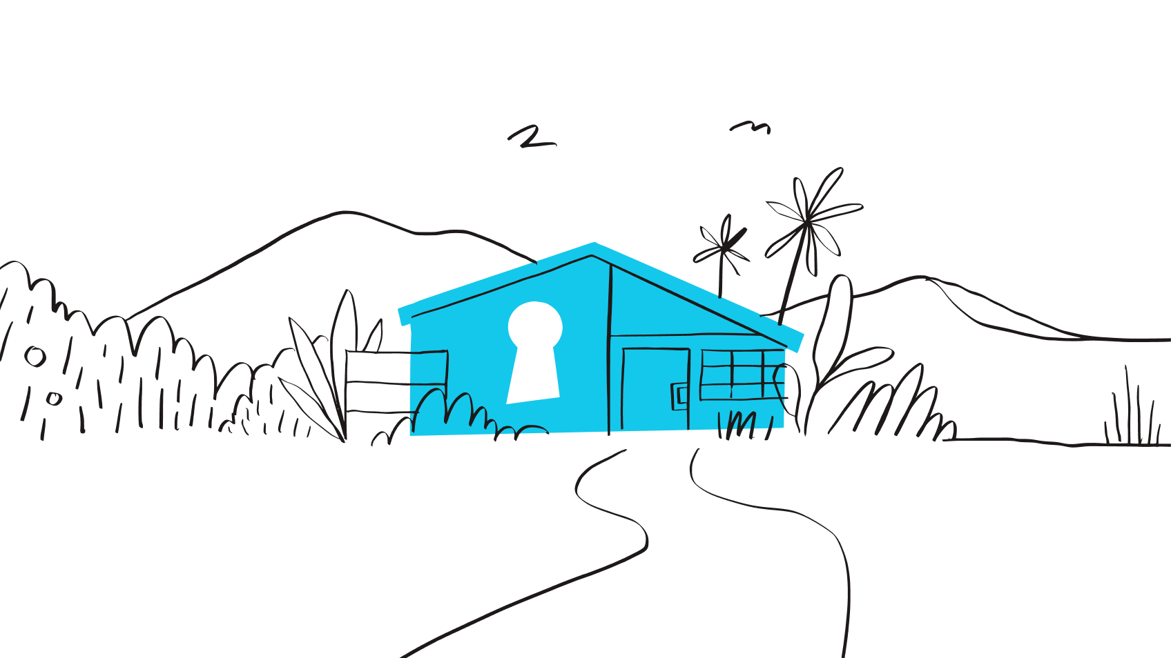 Een illustratie van een huis met een slot erop, waarmee wordt weergegeven hoe je je digitale leven beveiligt met Dropbox.