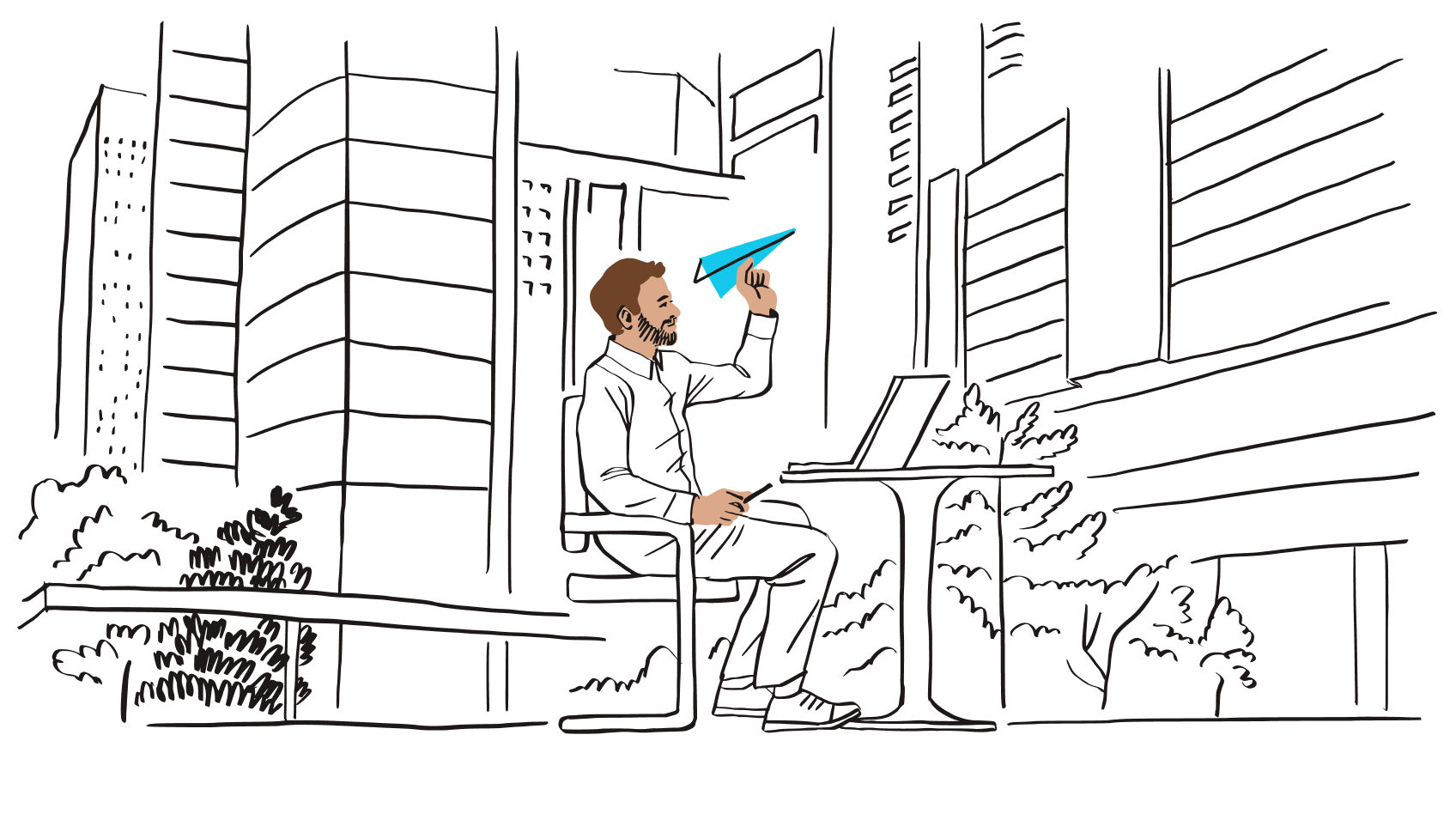 An illustration of a person throwing a paper plane, representing secure password sharing.