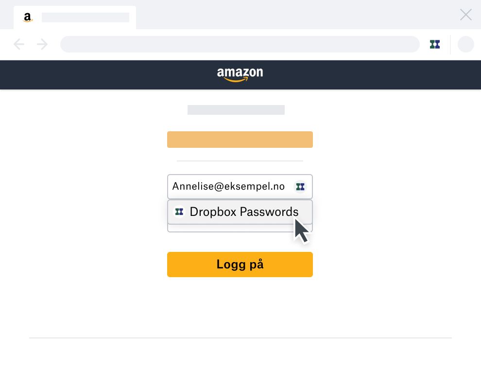 Dropbox Passwords-autofyll på påloggingssiden for Amazon-kontoen