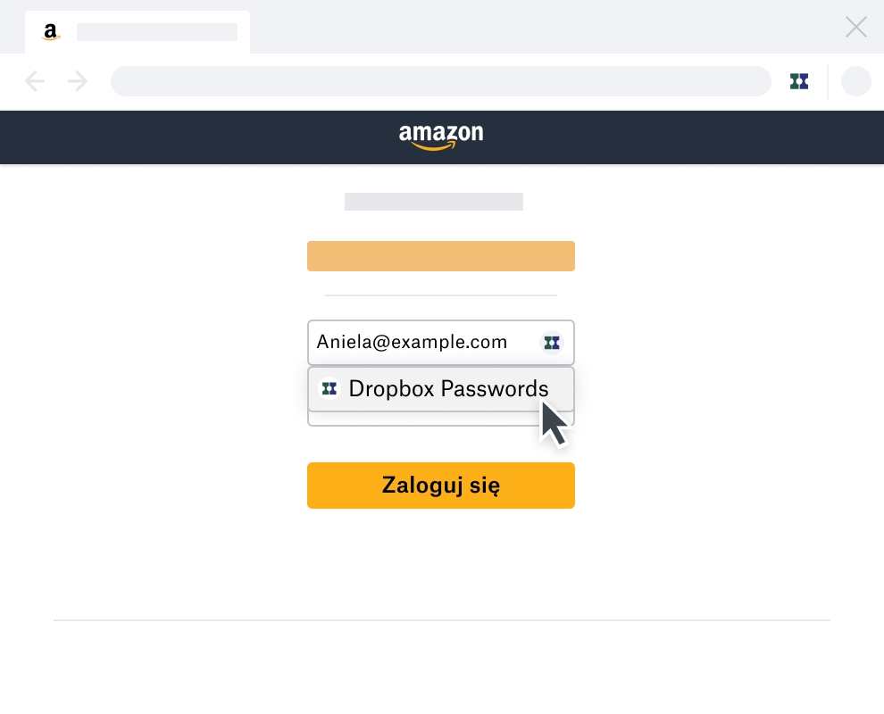 Autouzupełnianie danych za pomocą Dropbox Passwords podczas logowania na stronie Amazon