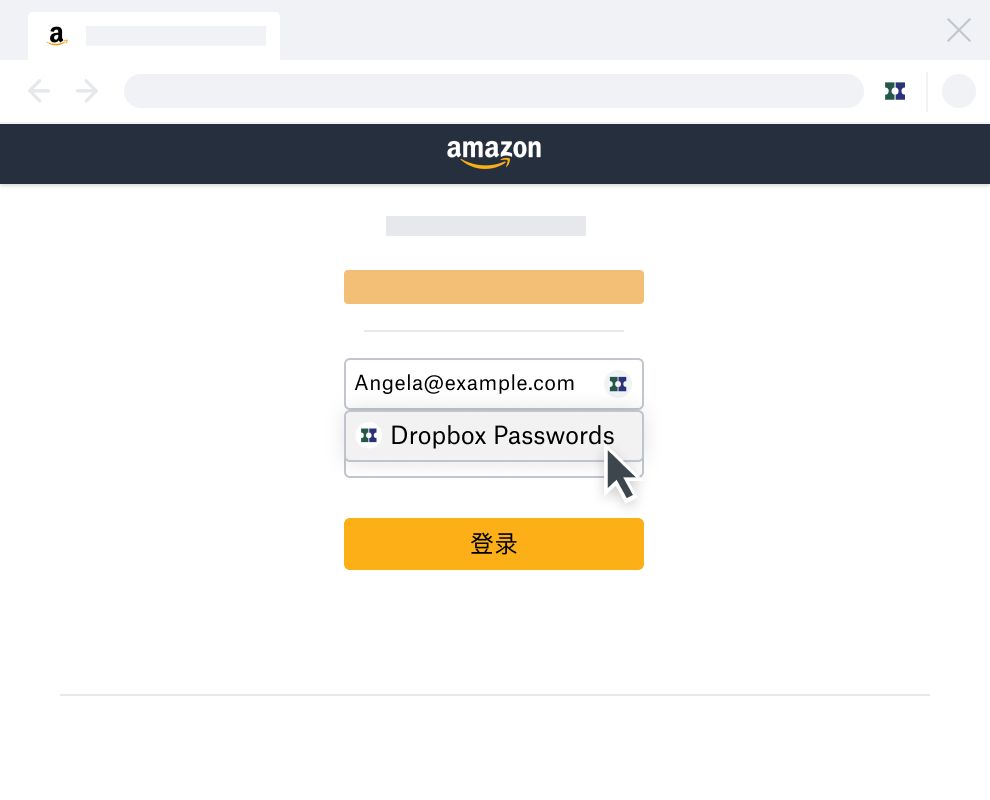 Dropbox Passwords 自动填充亚马逊帐户登录页面