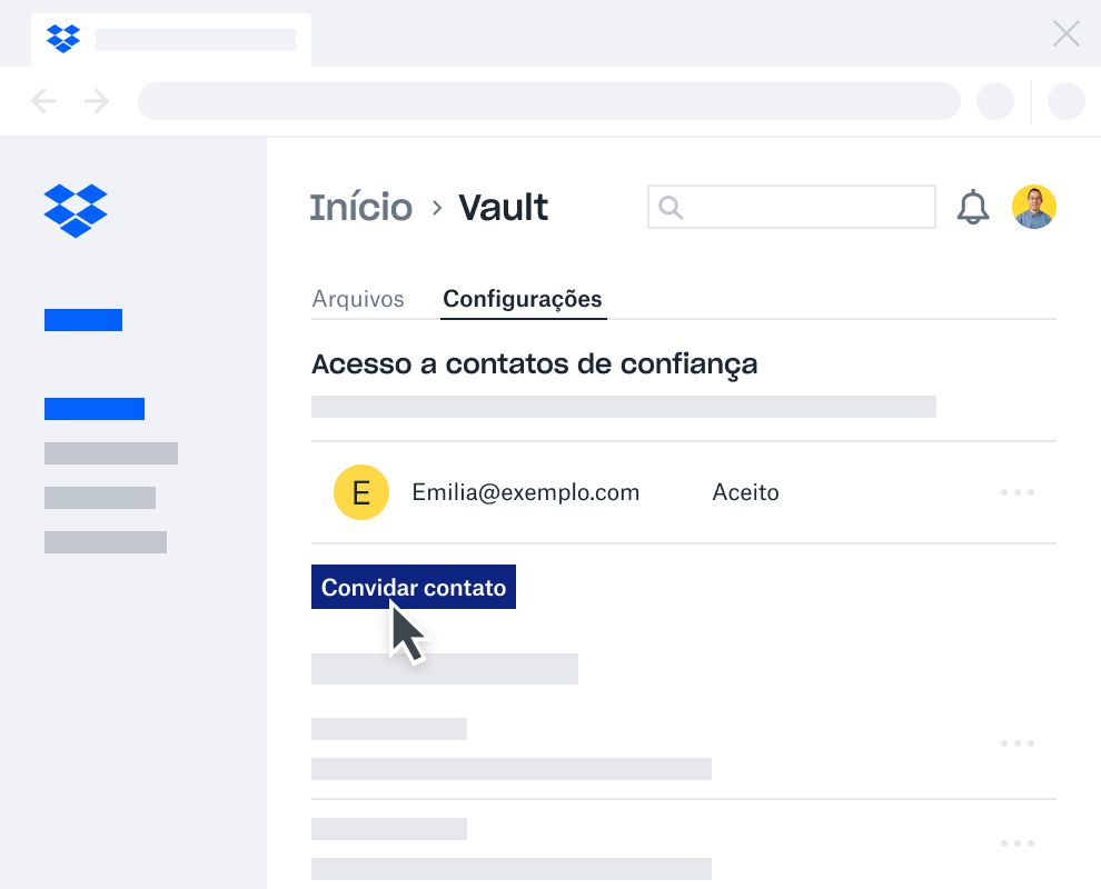 Um usuário convidando outra pessoa de confiança para acessar sua conta do Dropbox Vault