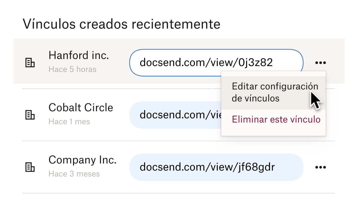 Un usuario que selecciona la opción Editar configuración de vínculo para un vínculo a un archivo que se creó recientemente