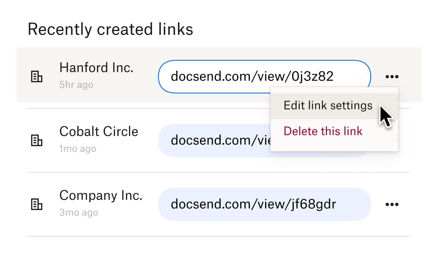 A user selecting the “edit link setting” option for a link to a file that was created recently
