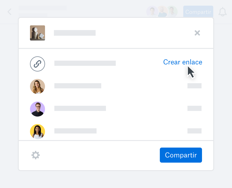 Usuario haciendo clic en el botón “Crear enlace” para compartir un archivo