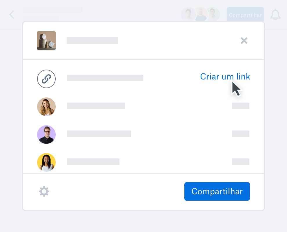 Um usuário clicando em um botão &quot;criar link&quot; para compartilhar um arquivo