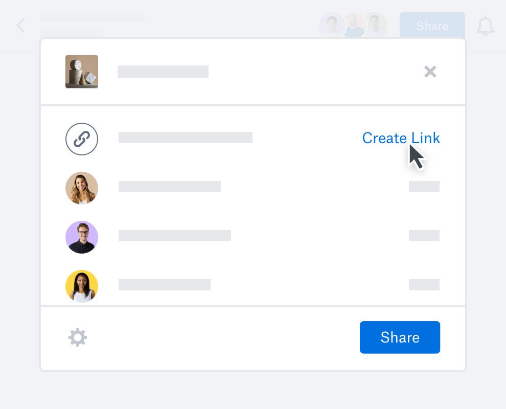 Utilisateur cliquant sur un bouton « Créer un lien » pour partager un fichier