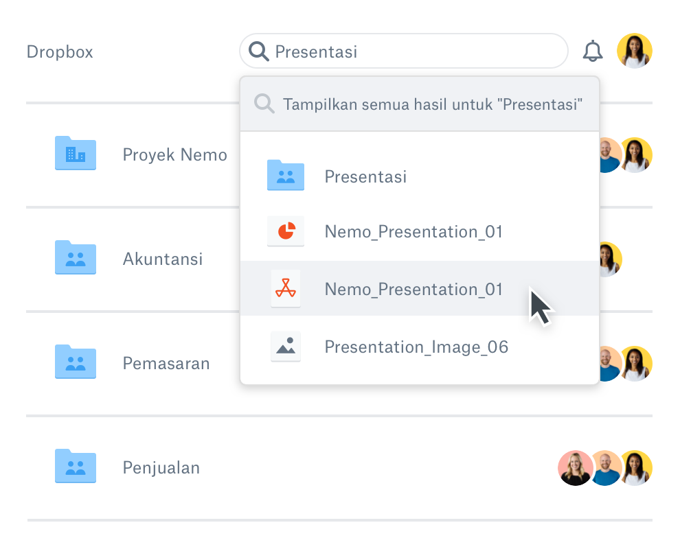 Seorang pengguna mencari file di Dropbox