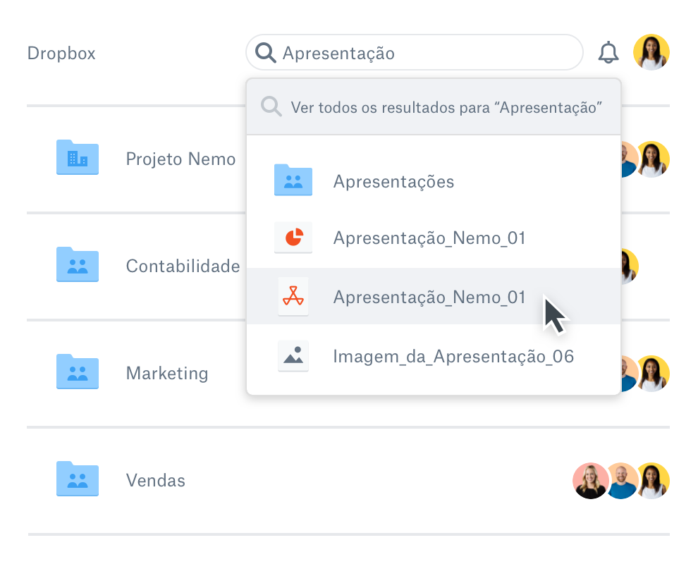 Um usuário buscando um arquivo no Dropbox