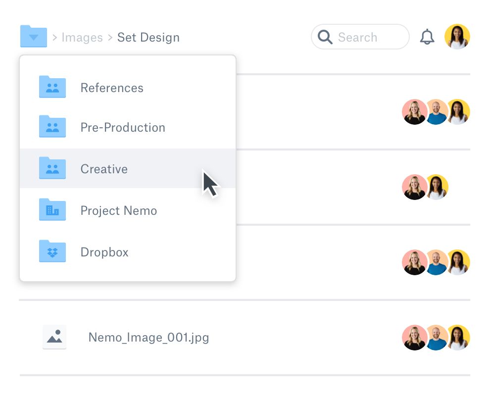 A visual representation of the file and folder organisation features within your Dropbox account. 