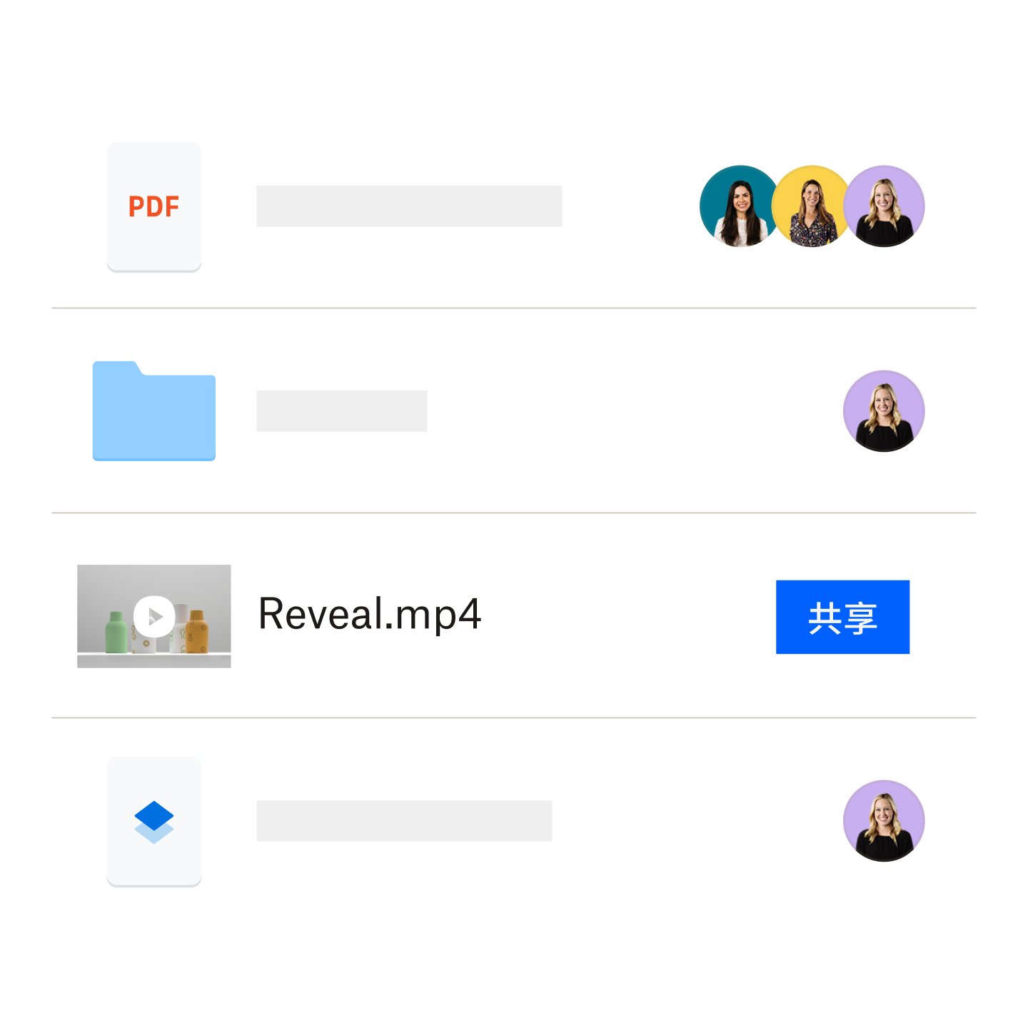 檢視畫面:檔案和影片儲存於 Dropbox 資料夾中,可輕鬆分享。