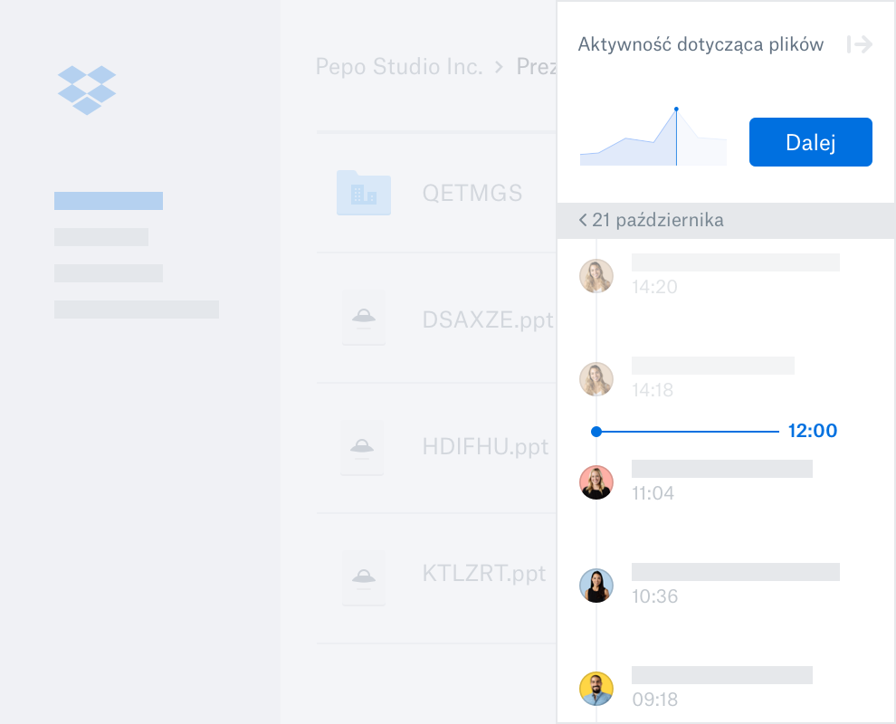 Użytkownik przywraca usunięty folder przy użyciu Dropbox Rewind