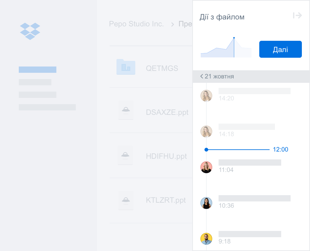 Користувач використовує Dropbox Rewind для відновлення видаленої папки
