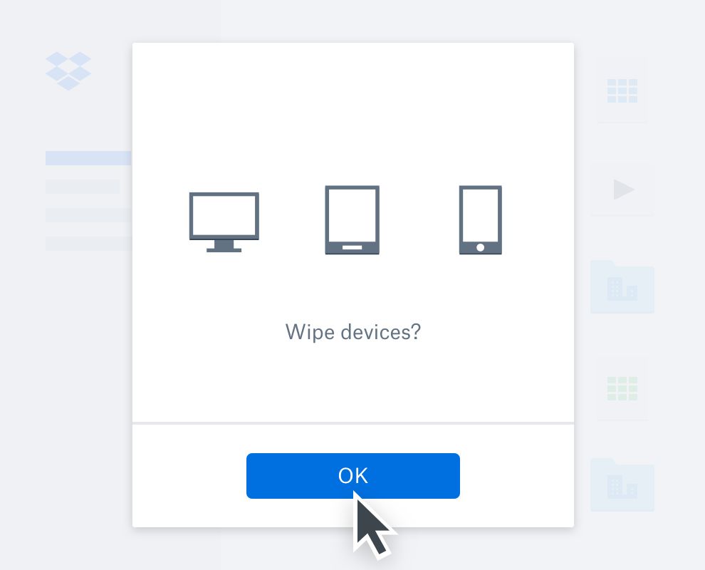 Message box asking a user to confirm they would like to wipe their devices.