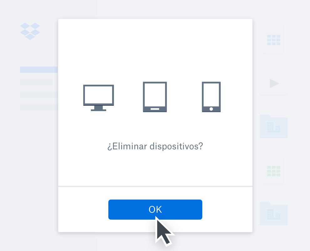 Cuadro de mensaje le pide a un usuario que confirme que desea borrar sus dispositivos.