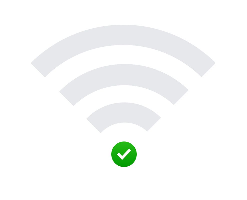 ไอคอน Wi-Fi ที่มีเครื่องหมายถูกต้องสีเขียว