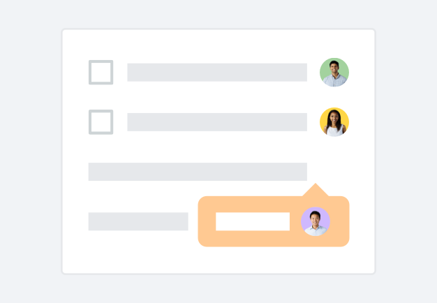 A graphic displaying an image three user profiles interacting on a shared document.