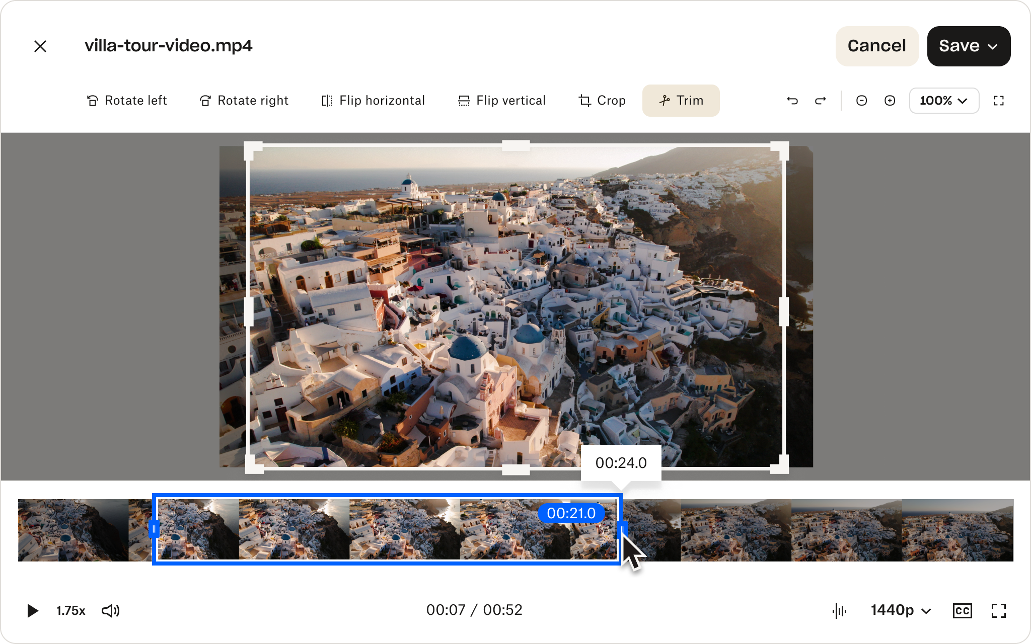 UI Dropbox untuk pratonton video dan memilih bahagian tertentu