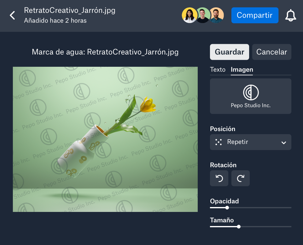 Proceso para aplicar una marca de agua personalizada a una imagen en Dropbox