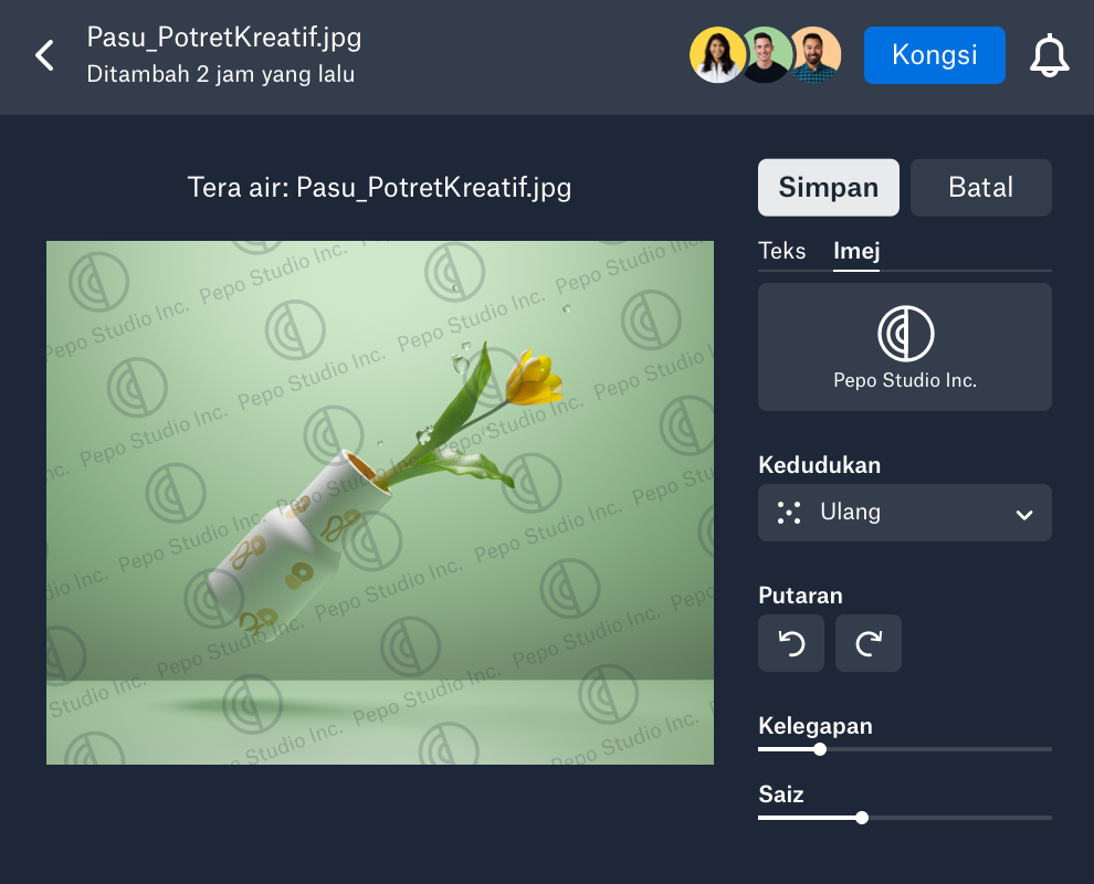 Tera air tersuai digunakan pada imej dalam Dropbox