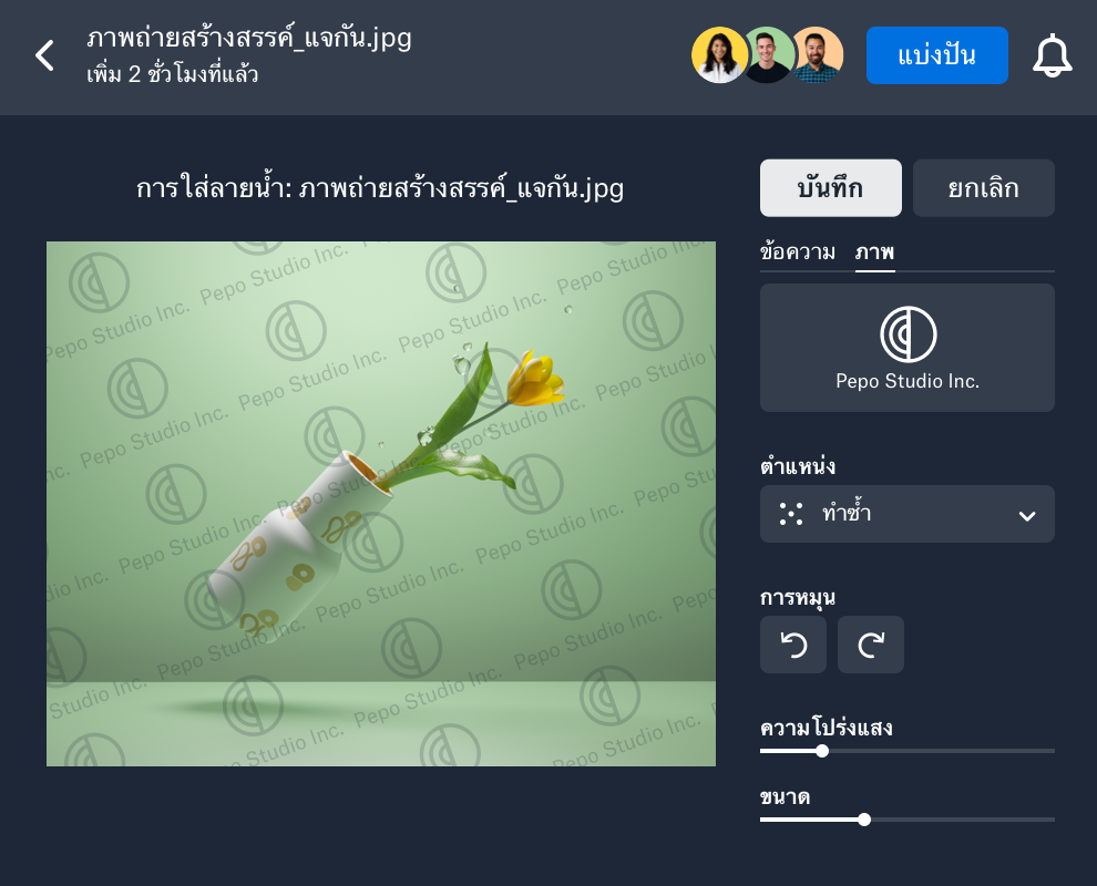 การใช้ลายน้ำแบบกำหนดเองบนรูปภาพใน Dropbox