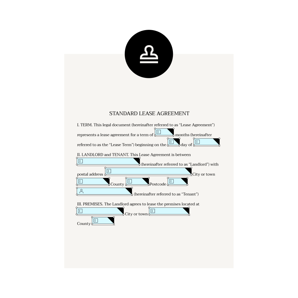 A lease agreement with form-fill boxes for specific information