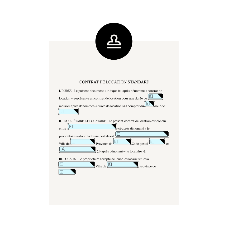 Un contrat de location comportant des zones de formulaire à remplir avec des renseignements précis