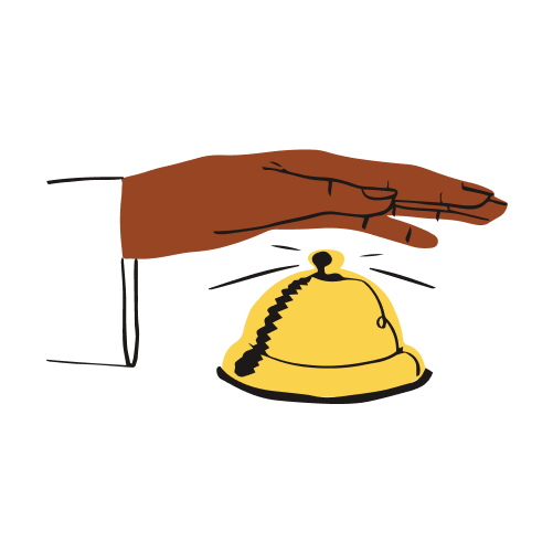 A hand rings a a service bell.