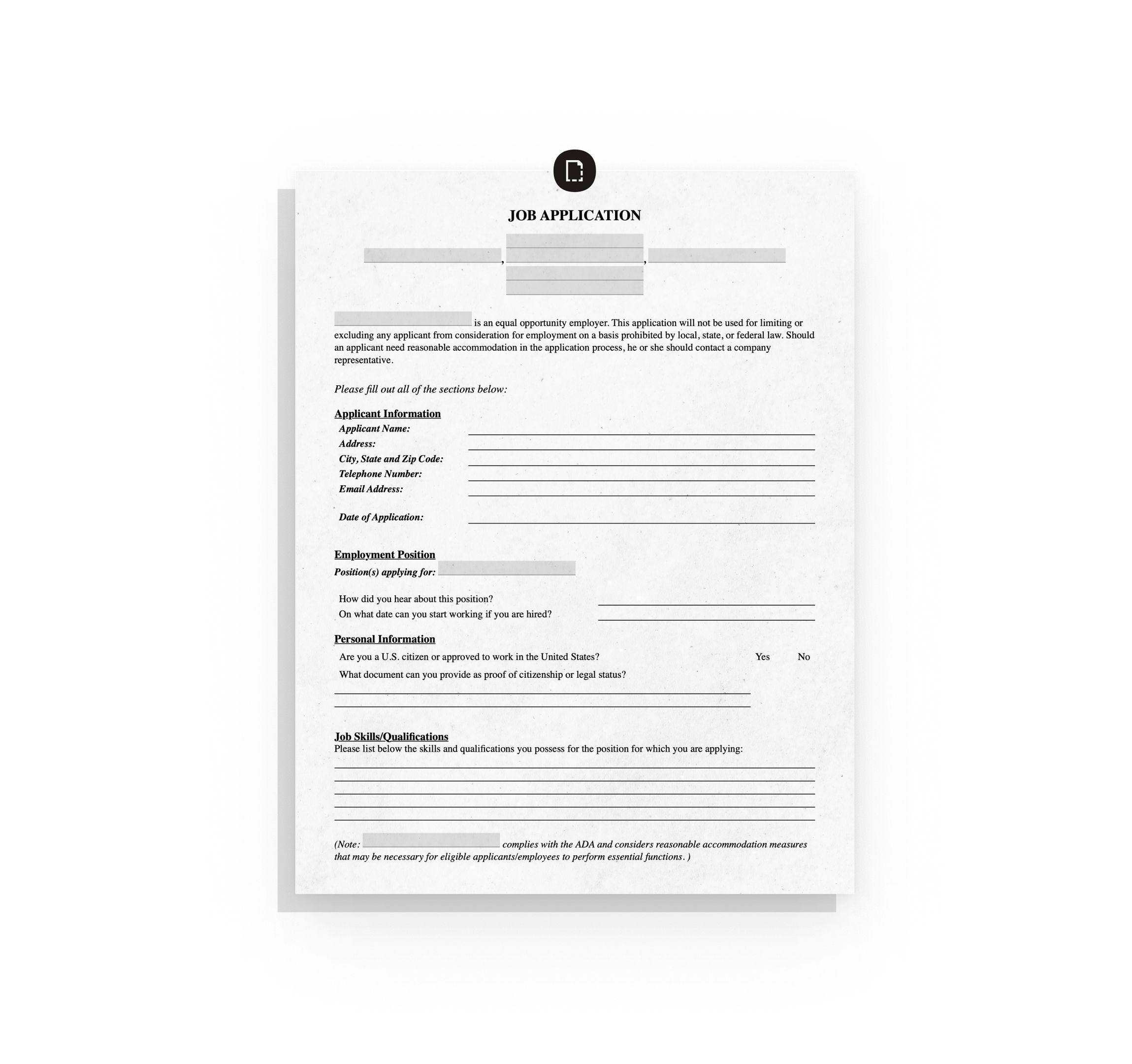 An example of a job application form