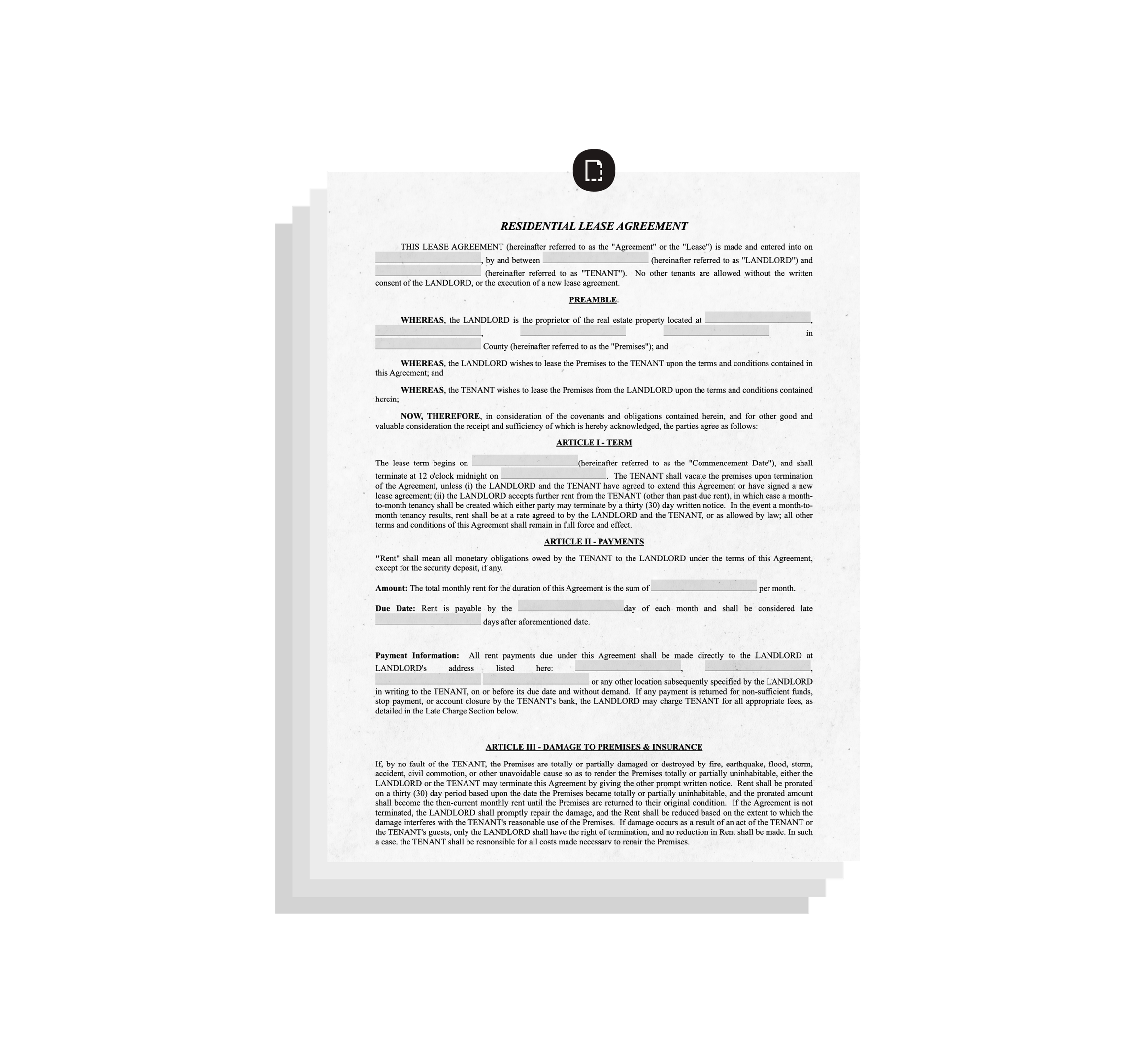 An example of a residential lease agreement.