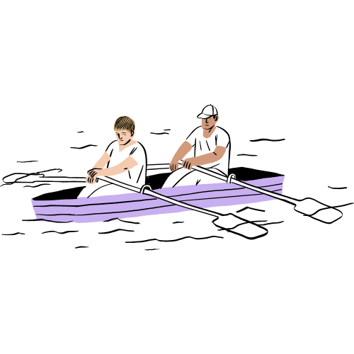 Two people in a rowing boat.